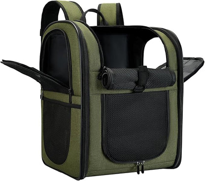 Apollo Walker Dog &amp; Cat Carrier Backpack for 4-15lb Pets - Ventilated Safe Design with Padded Back Support, Breathable Mesh Pet Backpack for Hiking, Travel, Outdoor (Green)