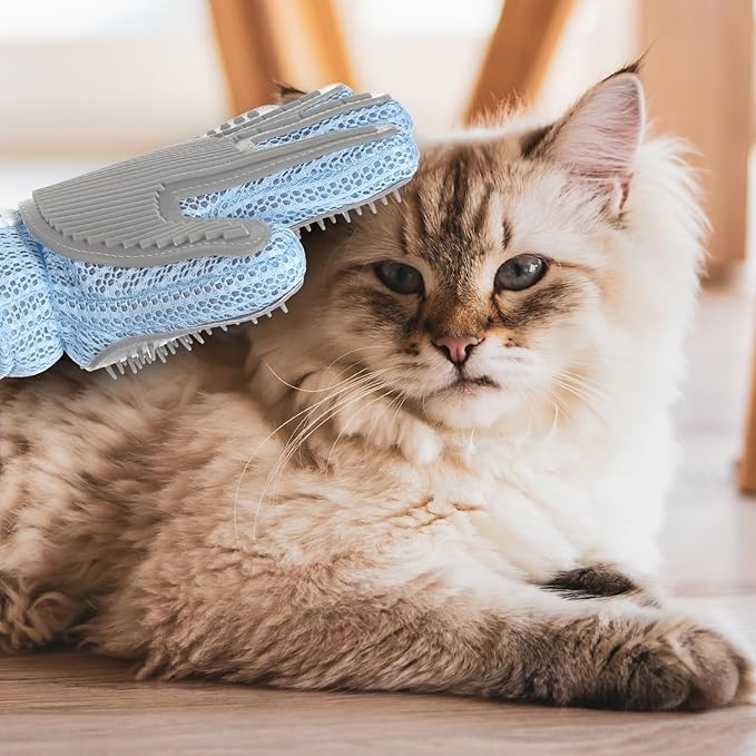 2 in 1 Pet Grooming Glove for Cats &amp; Dogs, Efficient Deshedding Brush Pet Long Short Fur Removal Glove, Gentle Massaging Puppy Kitten Bathing Grooming Brush Tool, Easy Clean Floating Hair Mitt