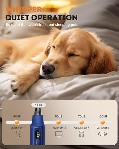 YABIFE 7-Speed Pet Nail Grinder with Light – Heavy Duty, Whisper Quiet Nail Trimmer for Dogs, Cats, Birds &amp; Small Animals – Single-Handed Operation