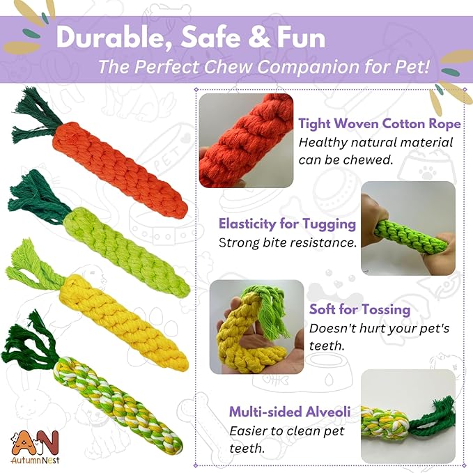 4PCS Mixed Color Woven Pet Chew Set (Yellow, Green, Orange, Rainbow), Dog Chew Toys, Cat Teething Toys, Durable &amp; Safe Interactive Pet Toys