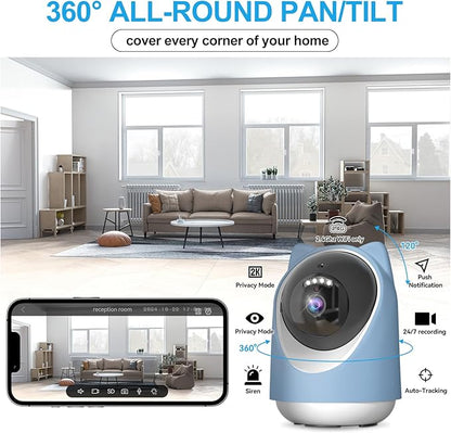 Security Camera Indoor,Wi-Fi &amp;Two-Way Audio,Indoor Camera for Home,Baby/Dog/Cat/Pet Camera with Phone app,Night Vision,Motion Tracking, Compatible with Alexa (Blue)