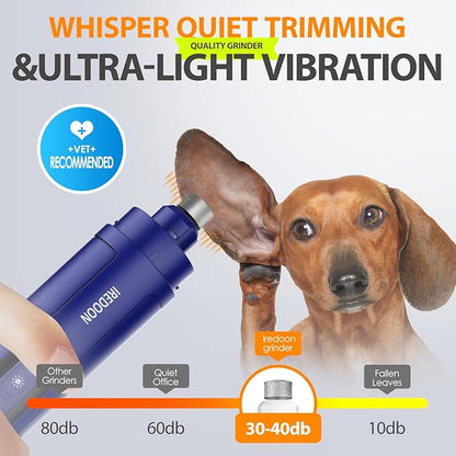 Dog Nail Grinder Upgraded - Professional 3-Speed Super Quiet and Low Vibration Electric Pet Nail Grinder with 4 LED Lights - Painless Paws Grooming &amp; Smoothing for Small to Large Dogs (Blue)