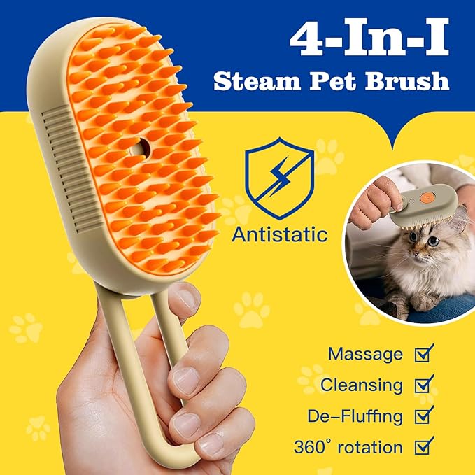 Cat Steam Brush for Shedding with Foldable Handle 4 in 1 Rechargeable Steam Brush for Cats and Dogs,Haired Pets Spritz Defur Comb for Cats Pet Spray Grooming Tool for Hair Removal &amp; Massage