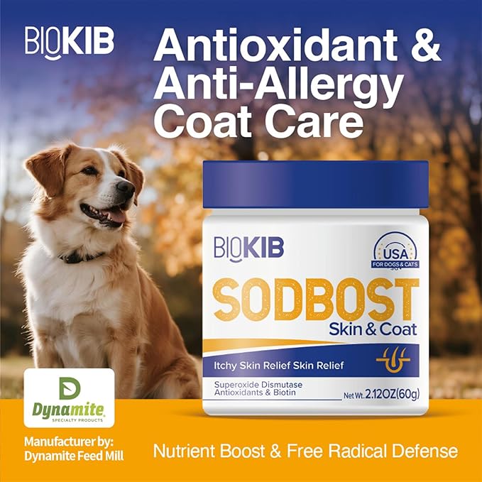 SODBOST Dog Allergy &amp; Itch Relief, Cat Skin &amp; Coat Supplement Powder -SOD Enzyme Skin Relief Formula for Allergy &amp; Itch Relief &amp; Reduces Shedding - Plant-Based, Made in USA - 60 Scoops