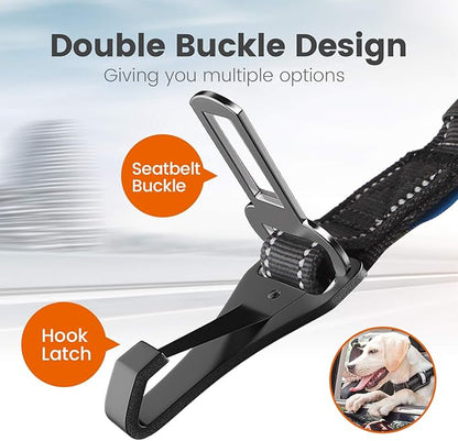 IOKHEIRA Dog Seatbelt, Updated Adjustable Harness Reflective Bungee Dog Car Seat Belt with Aviation Aluminum Alloy Rotatable Carabiner, Hook &amp; Buckle