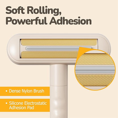 Reusable Pet Hair Remover - Lint Roller for Dog &amp; Cat Fur - for Furniture, Carpet, Clothing - Detachable Handle (Apricot (Light Beige))