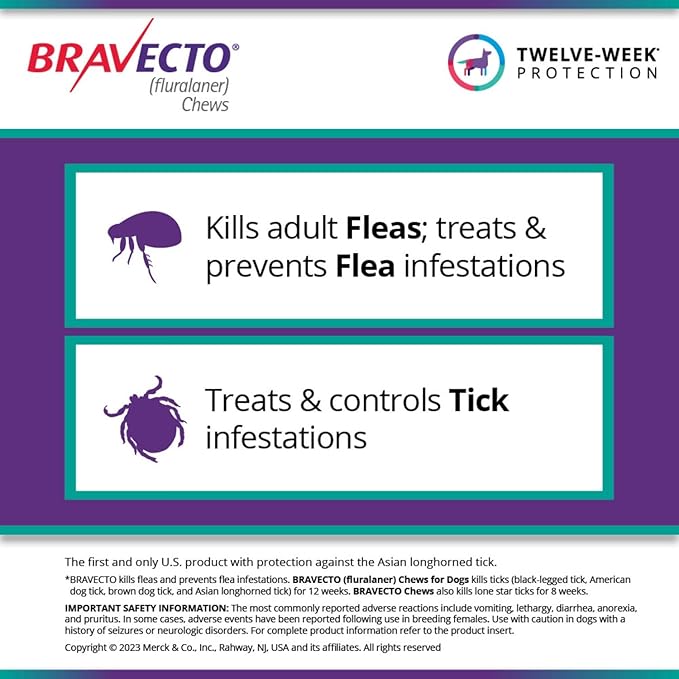 BRAVECTO Chew for Dogs, Flea &amp; Tick, 1 Chew, 12 Week Supply, 4.4-9.9 lbs., Yellow Box