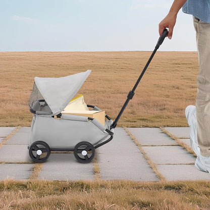 Small Dog Stroller, Pe4-Wheel Portable Dog &amp; Cat Stroller with Semi-Open Design, Foldable Pet Cart with Canopy for Small Dogs or Cats Weighing Less Than 15.43 Pounds (Grey)