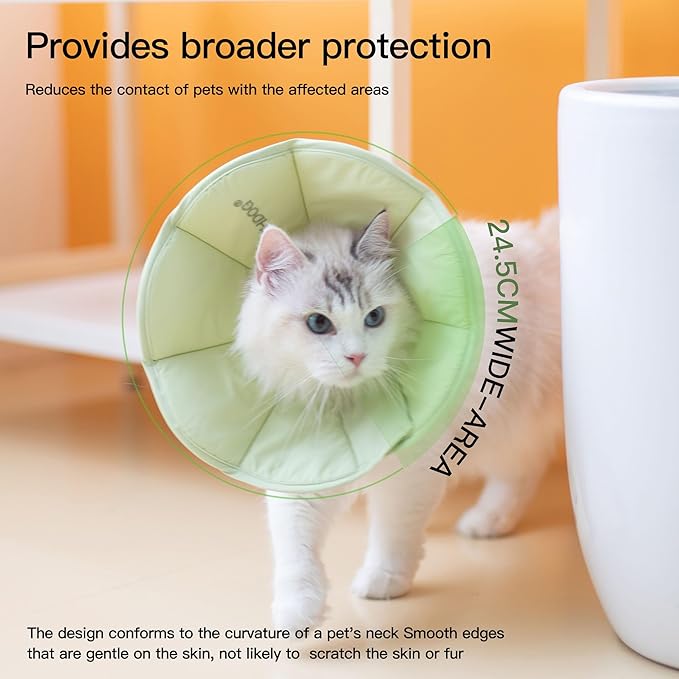 Touchdog Foldable Dog Cone Collar for Cats &amp; Dogs - Adjustable Soft Recovery Collar with Waterproof PU Coating, Lightweight Design, 24.5cm/9.6in Wide Barrier (Green, XL)