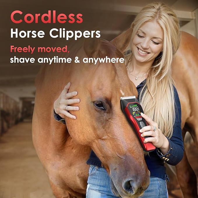 Horse Clippers,Quiet 2-Speed Horse Grooming Clippers,Rechargeable Pet Shaver for Matted Long Hair,Cordless Wide-Blade Powerful Horse Trimmer Kit for Thick Coat 