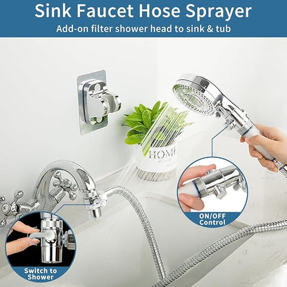 Klleyna Filter Dog Shower-Attachment for Bathtub-Faucet - ON/OFF Shower Head Attaches to Tub Spout, Pet Wash Hose Sink Sprayer (5 Adapters), Bathroom Kitchen Tap Extension for Hair Washing &amp; Baby Bath