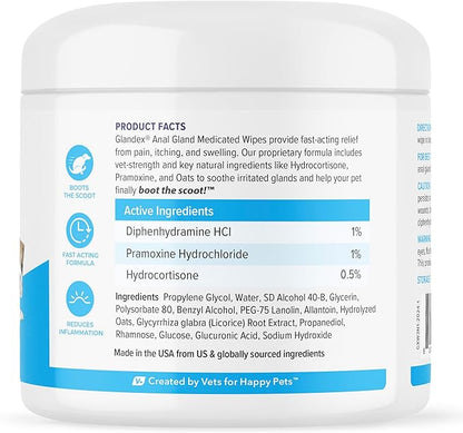 Vetnique Glandex Medicated Dog Butt Wipes or Spray for Dog Scooting - Topical Anti Itch Skin Relief for Soothing Inflamed Anal Glands in Dogs &amp; Cats - Fast Acting Formula 50ct (50ct Wipes)
