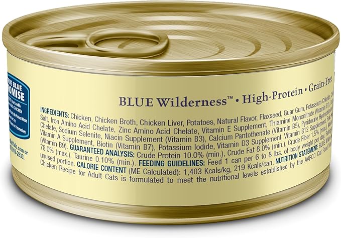 Blue Buffalo Wilderness Natural Wet Cat Food Paté, High-Protein &amp; Grain-Free Recipe, Chicken, 5.5-oz. Cans (24 Count)