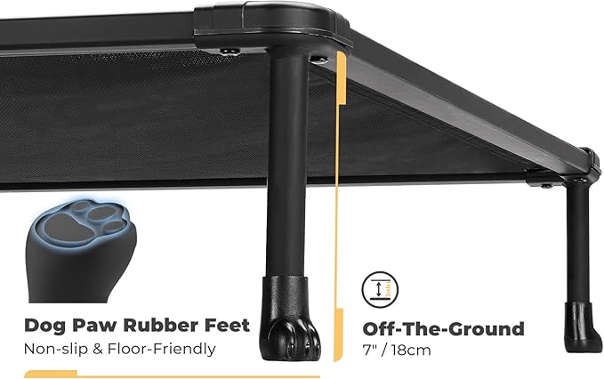 Veehoo Chewproof Elevated Dog Bed - Cooling Raised Pet Cot, Breathable Mesh, Washable &amp; Non-Slip for Medium Dogs, Indoor/Outdoor, Black Mat and Black Frame, 32x25inches (Model CWC2203A03)