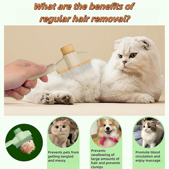 Zen Brush for Cats &amp; Dogs, Avatore Zenbrush Pet Comb, Self-Cleaning Grooming Brush, Stainless Steel Teeth for Shedding Hair Removal 2-pack (Green+Yellow)