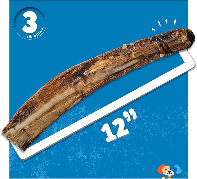 Jack&amp;Pup 12" Rib Bones for Dogs, All Natural Dog Beef Bones, Single Ingredient Bone Marrow, Real Bone for Dogs (3 Pack)
