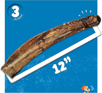 Jack&amp;Pup 12" Rib Bones for Dogs, All Natural Dog Beef Bones, Single Ingredient Bone Marrow, Real Bone for Dogs (3 Pack)