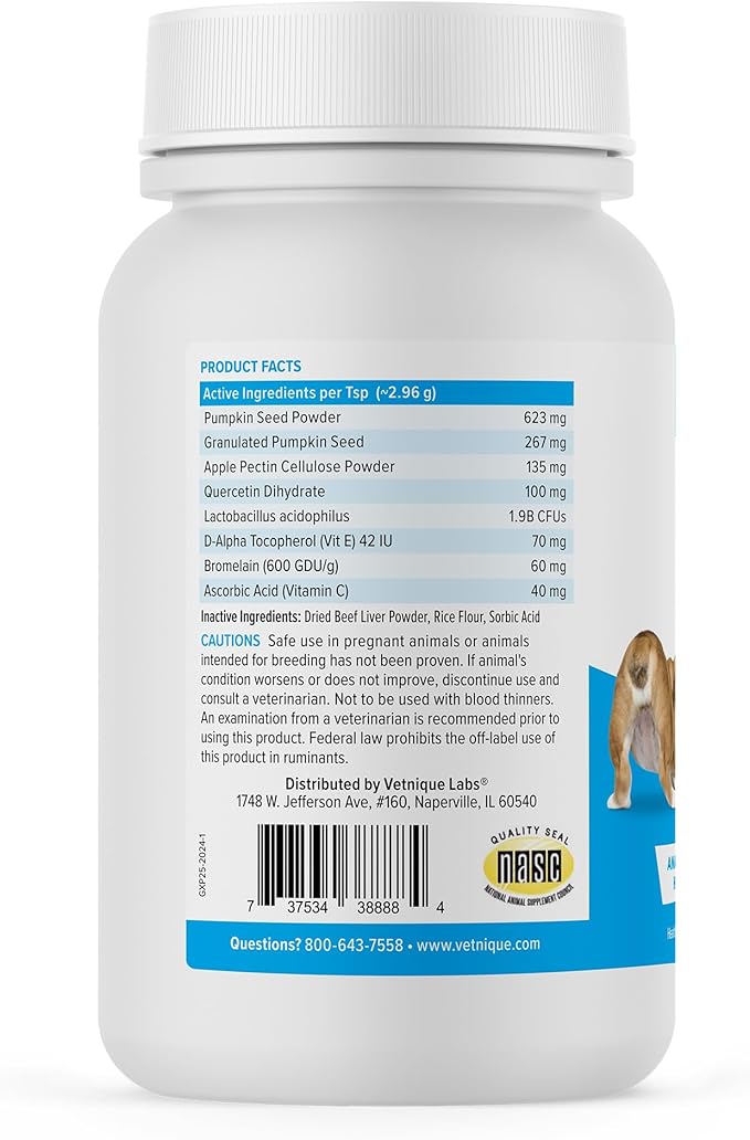 Vetnique Labs Glandex Dog Fiber Supplement Powder for Anal Glands with Pumpkin, Digestive Enzymes &amp; Dog Probiotics for Digestive Health - Vet Recommended - Boot The Scoot (Beef Liver, 2.5oz Powder)