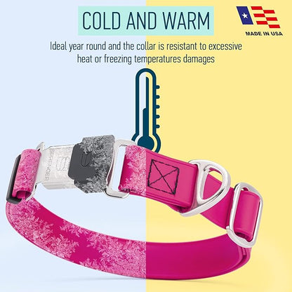 Dogline Biothane Waterproof Dog Collar with Herm Sprenger Black Stainless Steel Quick Release Buckle – Heavy Duty Tactical Durable Collar for Dogs – Comfortable, Safe Pet Collar W3/4" L12-19 Magenta