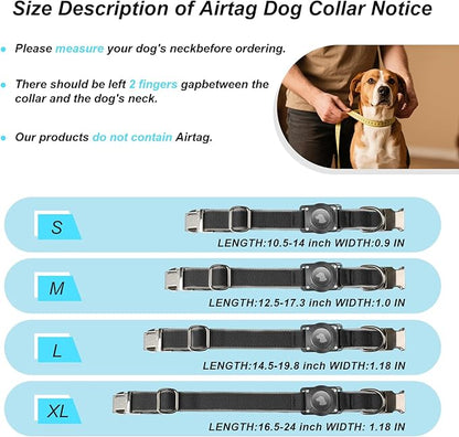 Waterproof Airtag Dog Collar - Nylon Collar with Durable Airtag Holder, Reflective&amp;Anti-Lost with Safety Metal Buckle, Soft Padded Adjustable for Small Medium Large Dogs Black L