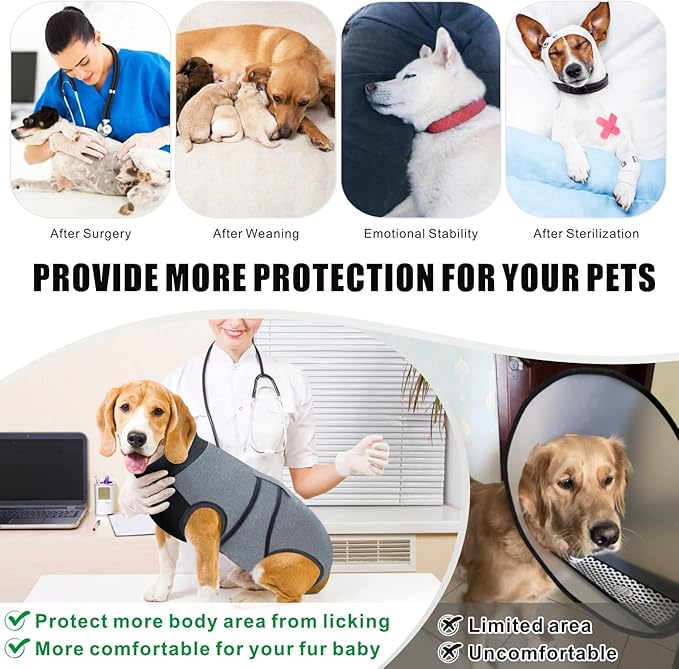 Idepet Dog Recovery Suit Female,Dogs Onesie Suit Surgery Male Breathable Pet Bodysuit for Spay Neuter E-Collar &amp; Cone Alternative Surgical Suit Puppy Abdominal Anti Licking Wounds Shirt (Gray, S)