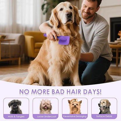 Large Slicker Brush for Dogs - 3PC Pet Grooming Kit - Undercoat Rake &amp; Stainless Comb | Long Pins Remove Mats on Poodles, Golden, Labradoodles | Thick Coat Deshedder for Dogs, Cats, Purple