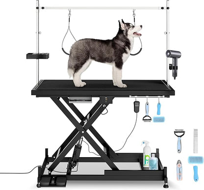 Electric Pet Grooming Table for Large Dogs - Professional Heavy Duty Height Adjustable Pet Grooming Station with Anti Slip Tabletop, Two Nooses &amp; Tool Organizer, Maximum Capacity Up to 250 lbs Black