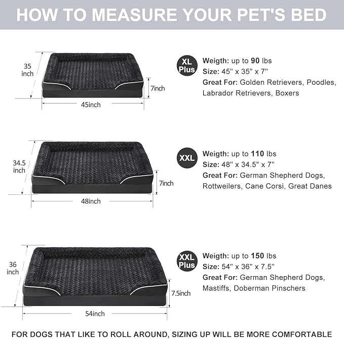 WNPETHOME Dog Beds for Large Sized Dogs, Washable Orthopedic Dog Couch Sofa Bed with Waterproof Lining &amp; Non-Skid Bottom for Pet Sleeping
