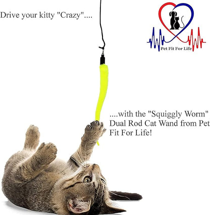 Pet Fit For Life Cat Wand Toy: 5-Piece Worm Teaser &amp; Exerciser - Durable Flirt Pole/Cat Teaser Toy – Interactive Fun for Feline Fitness