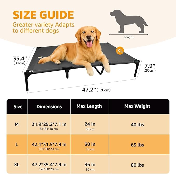 Canvas Elevated Dog Bed, Durable Chew Proof Outdoor Raised Pet Cot for Extra Large Dogs, Waterproof, Breathable, Portable, Washable, Easy Assembly, Sturdy Frame for Camping &amp; Travel, Dark Grey