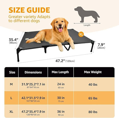 Canvas Elevated Dog Bed, Durable Chew Proof Outdoor Raised Pet Cot for Extra Large Dogs, Waterproof, Breathable, Portable, Washable, Easy Assembly, Sturdy Frame for Camping &amp; Travel, Dark Grey