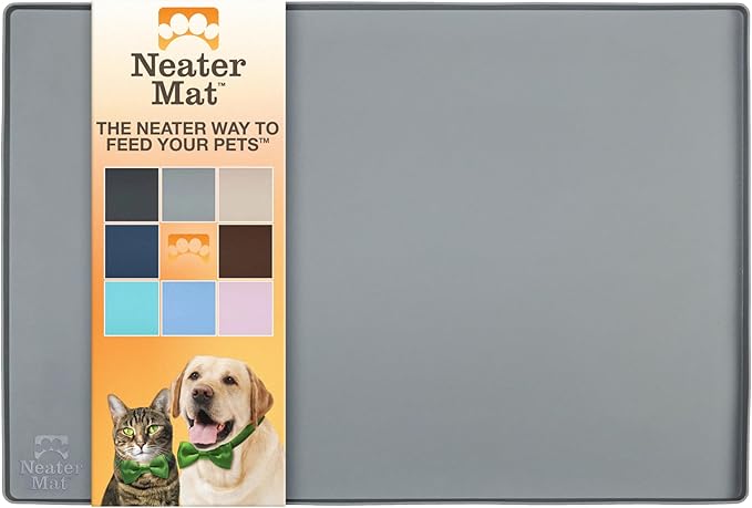 Neater Pet Brands Neater Mat Pet Mats for Food and Water, Cat &amp; Dog Bowl Mat Waterproof Silicone, Feeding Tray, Dog Food Mats for Floors, Placemat w/Raised Edge for Under Bowls, 24" x 16", Grey