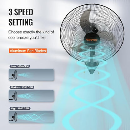 VEVOR Wall Mount Fan, 2 PCS 18 inch Oscillating, 3-speed High Velocity Max. 4000 CFM Industrial Wall Fan for Indoor, Commercial, Residential, Warehouse, Greenhouse, Workshop, Basement, Garage,Black