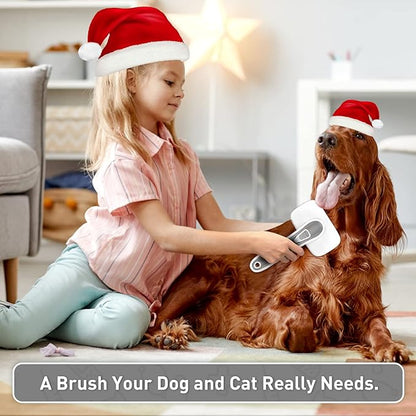 Dogs Cats Self Cleaning Slicker Brush for Shedding &amp; Grooming Any Breed of Pets, Remove Loose Undercoat Knots Mats Tangled Hair for Small Medium Large Animal With Long Short Fur Length-Grey