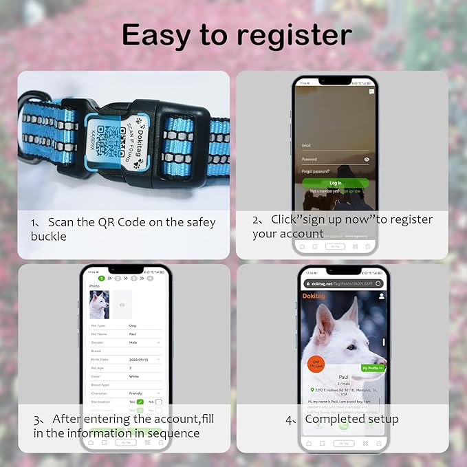 Reflective Dog Collar with Apple AirTag Holder &amp; QR Code Pet ID Tag,Soft Nylon Adjustable Dog Tracker Collar with Safety Lock for Medium Dogs(Blue, M)