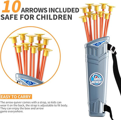 TEMI Bow and Arrow Set for Kids - Archery Toy Set - LED Light Up with Suction Cup Arrows, Target &amp; Quiver, Indoor and Outdoor Toys for Children Boys Girls