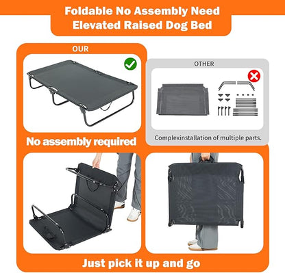 Dog Elevated Bed Foldable Portable Raised Bed Camping cot Outdoor Summer Dog Bed (Large, Grey-Textilene)
