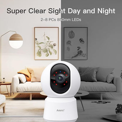 ARENTI 5G Indoor Security Camera, 4MP Pet Camera with Speaker for Dog/Cat, Baby Monitor with Phone App, Dual-Band WiFi, Auto Tracking, Super Night Vision, 2-Way Talk, Cloud &amp; SD Card Storage(P2Q 2PC)