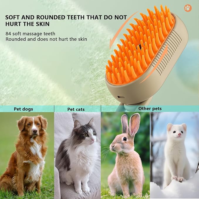 3 in 1 Cat Steam Brush, Pet Steam Cats Brushes Rechargeable Anti-Static Grooming Brushe, Vibration Massage Cleaning Shedding &amp; Combing Multifunctional Hair Removal Comb for Cats Dog (White)