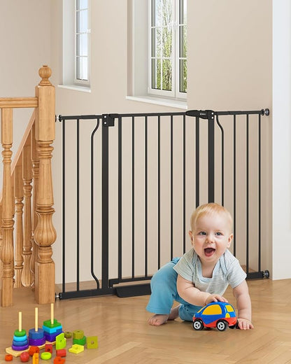 29"-45" Baby Gate for Stairs, Auto Close Stroller Friendly Dog Gate Indoor for Doorways, Pressure Mounted Baby Gate, Easy Walk Through Gate for Children &amp; Pets, Black