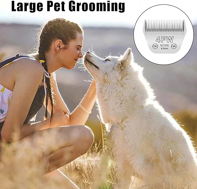 2pcs 4FW Wide Blades for Dog Grooming Blades Compatible with Andis,Oster A5,Wahl km10 Dog Clippers,Size-