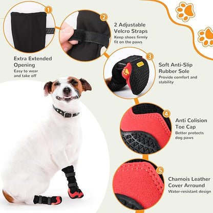 Dog Shoes for Medium Large Size Dogs, Breathable Dog Shoe for Hot Pavement, Dog Booties and Paw Protectors to Prevent Licking, Anti-Slip Dog Boots with Reflective for Summer, Hiking, Snow (Size 2)