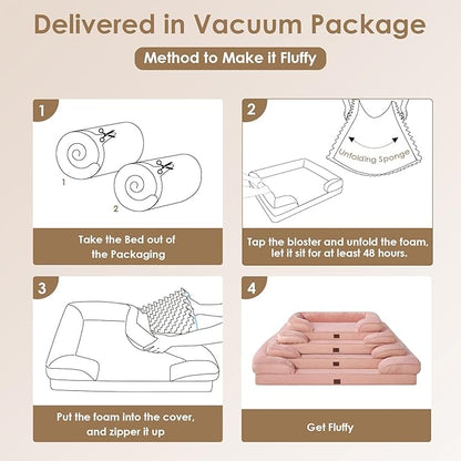 EHEYCIGA Orthopedic Dog Beds for Extra Large Dogs, Waterproof Memory Foam XXL Dog Bed with Sides, Non-Slip Bottom and Egg-Crate Foam Big Pet Couch Bed with Washable Removable Cover, Dusty Pink
