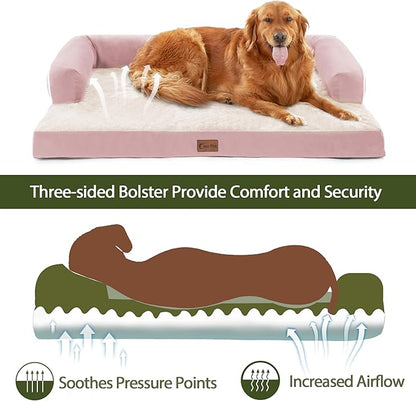 Orthopedic Dog Beds for Extra Large Dogs, Waterproof Dog Beds XLarge, Memory Foam Dogs Couch Beds with Comfy Bolster, Removable Washable Cover and Nonskid Bottom (X-Large,Pink)