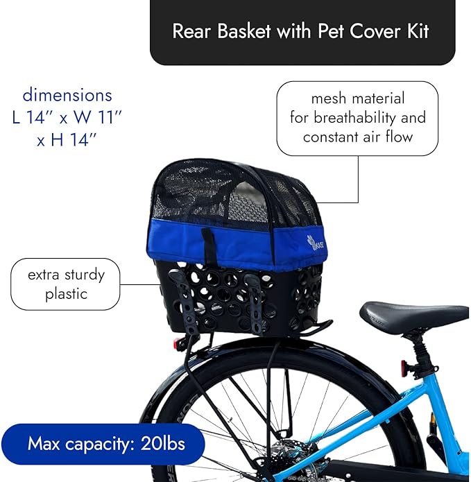 BiKASE Durable Dog Bike Basket &amp; Carrier, Rear Mount Pet Basket for Bikes with Super Comfort Mat and Cover, Ideal for Small Dogs and Cats up to 12 lbs