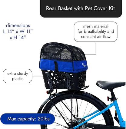 BiKASE Durable Dog Bike Basket &amp; Carrier, Rear Mount Pet Basket for Bikes with Super Comfort Mat and Cover, Ideal for Small Dogs and Cats up to 12 lbs