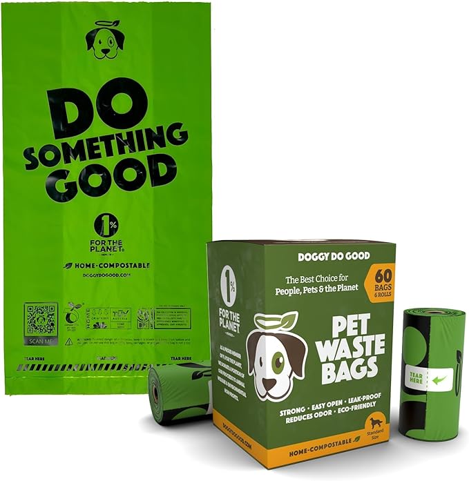 Doggy Do Good Poop Bags | Dog Waste Bags | Unscented, USDA Certified Biobased, Thick &amp; Leak Proof, Easy Open | Standard Size | 60 Count