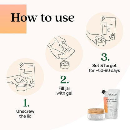 Azuna Air Freshener &amp; Odor Eliminator for Strong Odor | 1 Room Kit Includes (1) Empty Luxe Glass Jar &amp; 8oz Refill with Tea Tree Essential Oil Gel | Simply Citrus | Last 60-90 Days