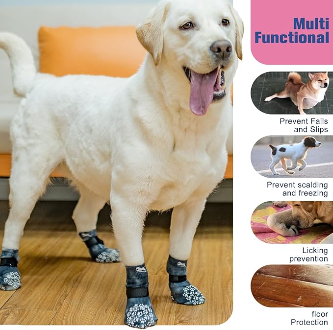 EXPAWLORER Anti Slip Dog Socks to Prevent Licking Paws, Dog Shoes for Hot Pavement, Dog Booties for Small Medium Large Senior Dogs, Traction Control Dog Boots &amp; Paw Protectors for Hardwood Floors