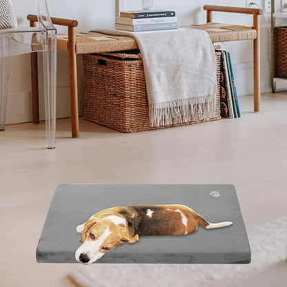 EMPSIGN Stylish Dog Bed Mat Dog Crate Pad Mattress Reversible (Cool &amp; Warm), Water Proof Linings, Removable Machine Washable Cover, Firm Support Pet Crate Bed for Small to XX-Large Dogs, Grey